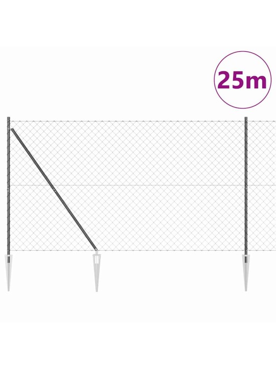 Ķēdes žogs ar stabiem pelēka 1.5 x 25 m tērauds