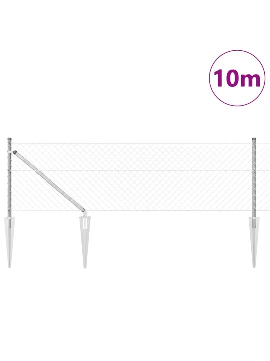 Ķēdes žogs ar stabiem sudraba 0.8 x 10 m tērauds