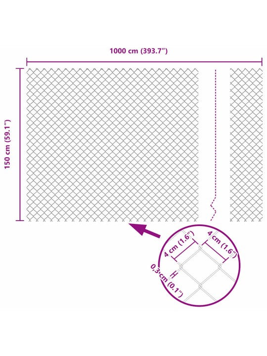 Ķēdes žogs ar stabiem sudraba 1.5 x 10 m tērauds