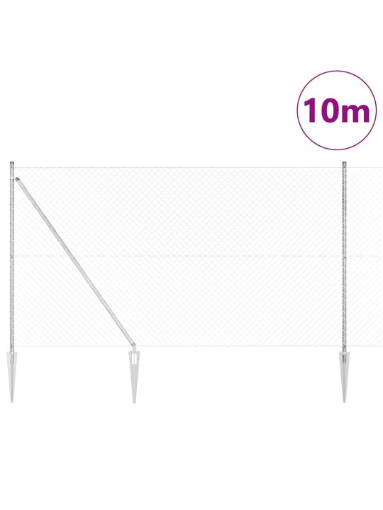 Ķēdes žogs ar stabiem sudraba 1.5 x 10 m tērauds