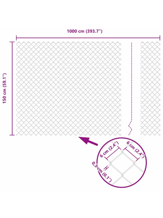 Ķēdes žogs ar stabiem sudraba 1.5 x 10 m tērauds