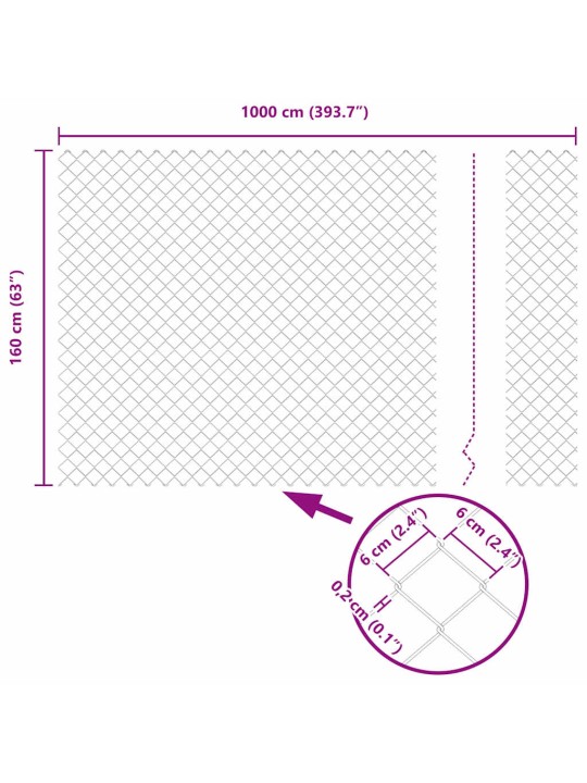 Ķēdes žogs ar stabiem sudraba 1.6 x 10 m tērauds