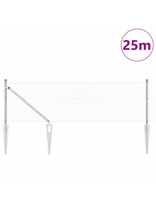 Ķēdes žogs ar stabiem sudraba 0.6 x 25 m tērauds