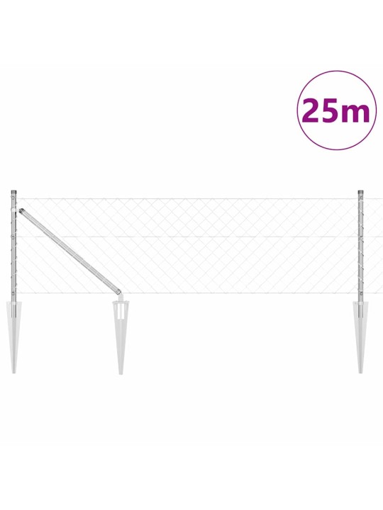 Ķēdes žogs ar stabiem sudraba 0.4 x 25 m tērauds