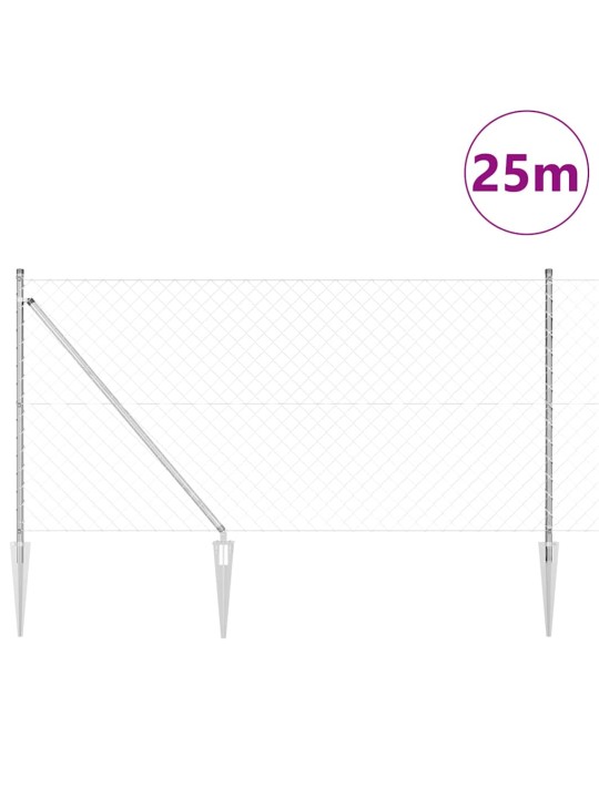 Ķēdes žogs ar stabiem sudraba 1 x 25 m tērauds