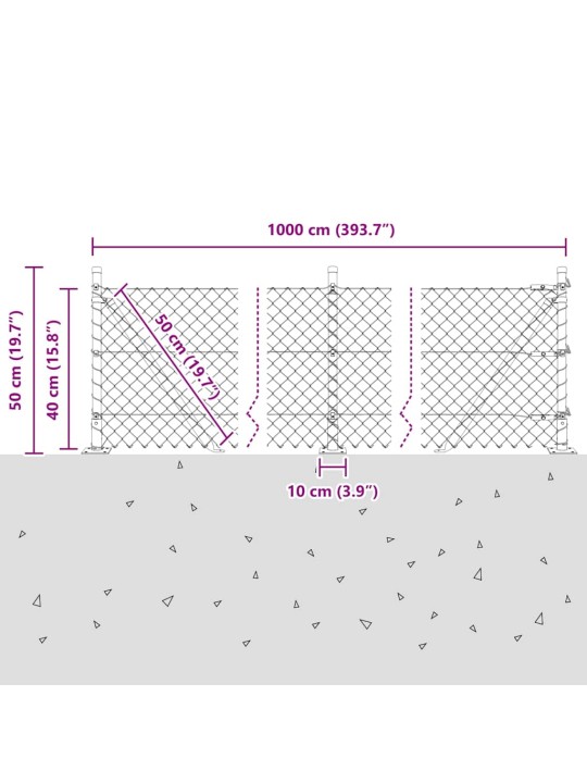 Ķēdes žogs ar stabiem zaļa 0.4 x 10 m tērauds