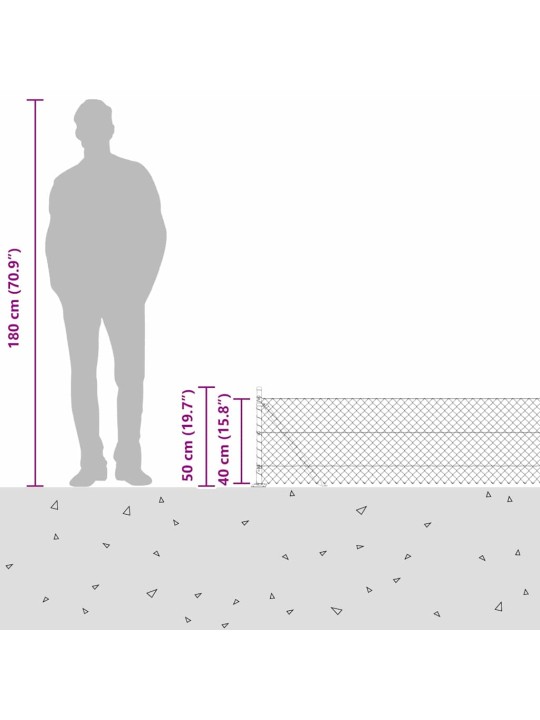 Ķēdes žogs ar stabiem zaļa 0.4 x 10 m tērauds