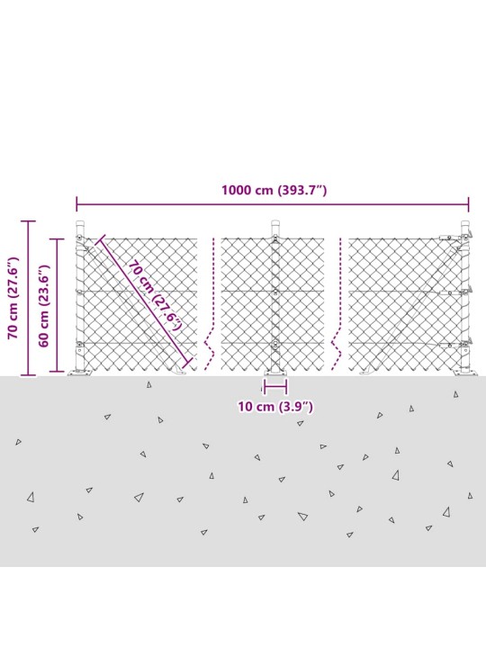 Ķēdes žogs ar stabiem zaļa 0.6 x 10 m tērauds