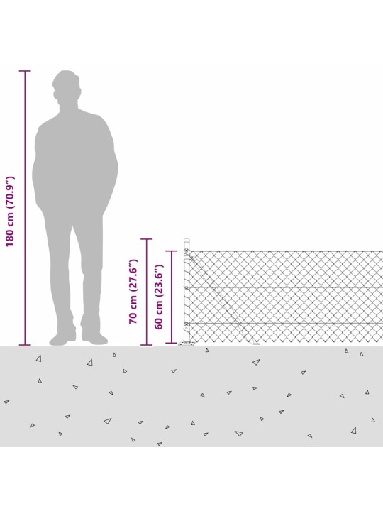Ķēdes žogs ar stabiem zaļa 0.6 x 10 m tērauds