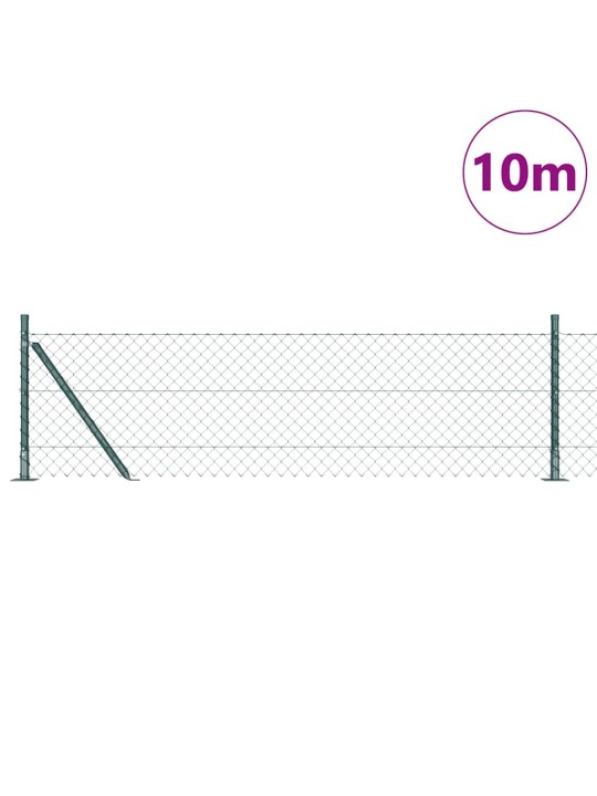 Ķēdes žogs ar stabiem zaļa 0.6 x 10 m tērauds