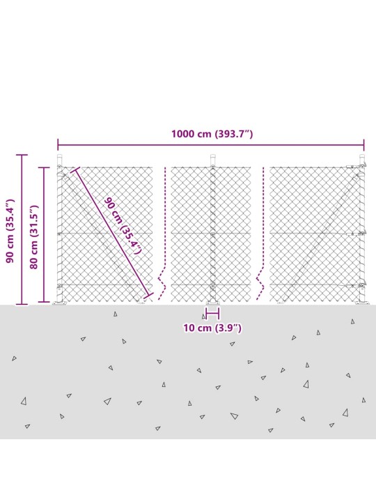 Ķēdes žogs ar stabiem zaļa 0.8 x 10 m tērauds