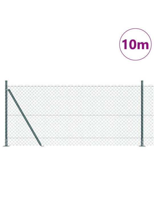 Ķēdes žogs ar stabiem zaļa 0.8 x 10 m tērauds
