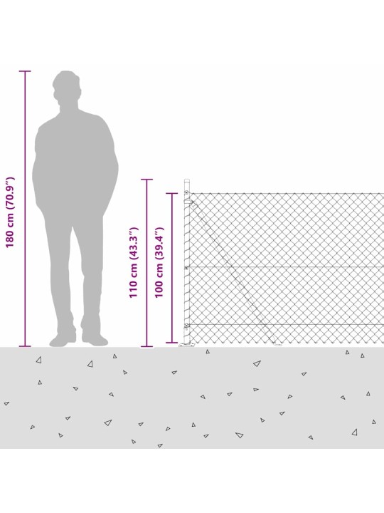 Ķēdes žogs ar stabiem zaļa 1 x 10 m tērauds