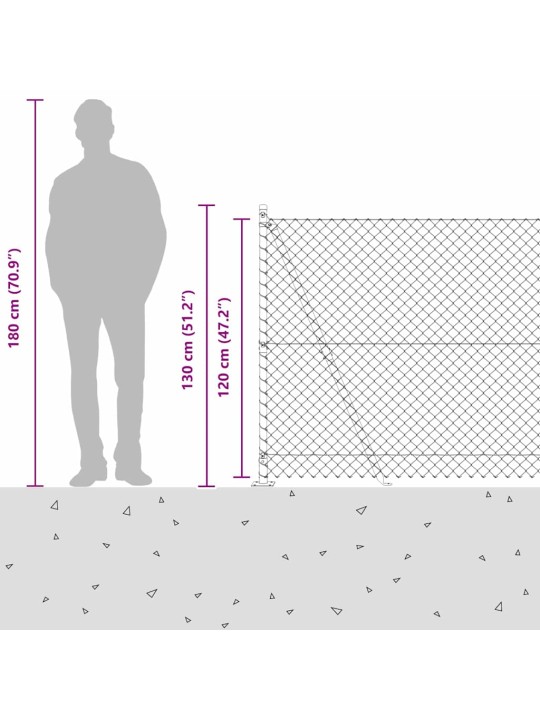 Ķēdes žogs ar stabiem zaļa 1.2 x 10 m tērauds
