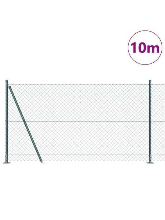 Ķēdes žogs ar stabiem zaļa 1.2 x 10 m tērauds