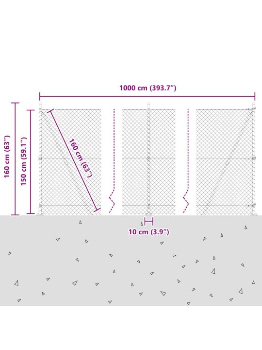 Ķēdes žogs ar stabiem zaļa 1.5 x 10 m tērauds