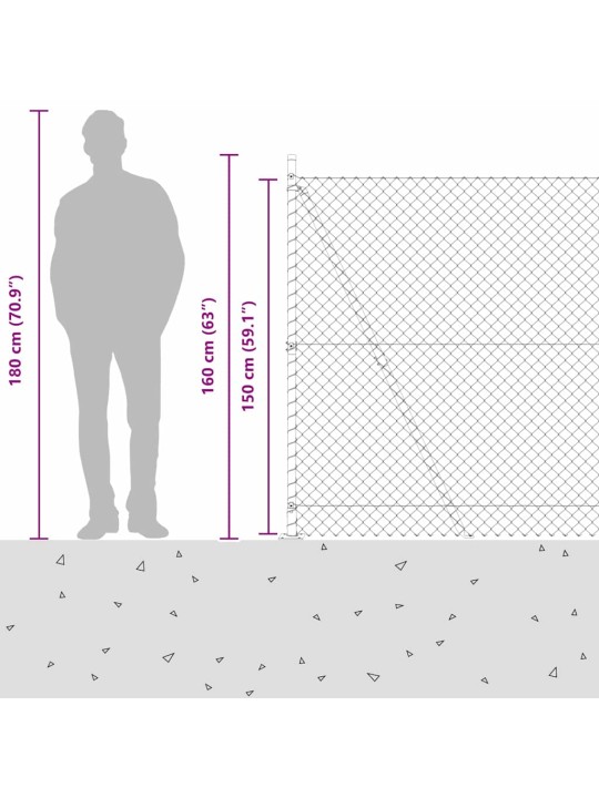 Ķēdes žogs ar stabiem zaļa 1.5 x 10 m tērauds