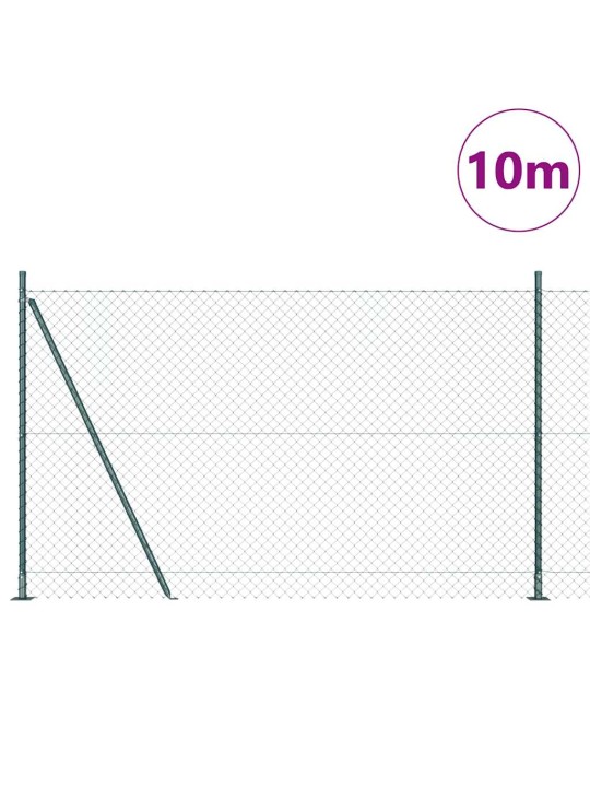 Ķēdes žogs ar stabiem zaļa 1.5 x 10 m tērauds