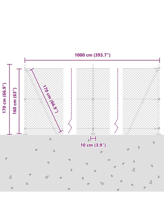 Ķēdes žogs ar stabiem zaļa 1.6 x 10 m tērauds
