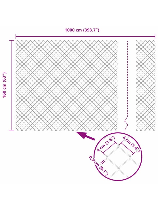 Ķēdes žogs ar stabiem zaļa 1.6 x 10 m tērauds
