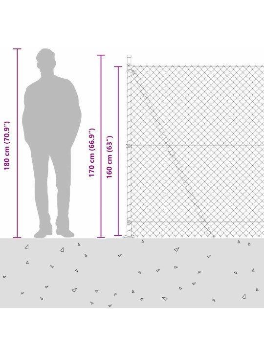 Ķēdes žogs ar stabiem zaļa 1.6 x 10 m tērauds