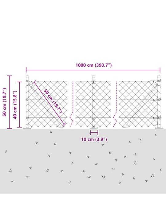 Ķēdes žogs ar stabiem zaļa 0.4 x 10 m tērauds