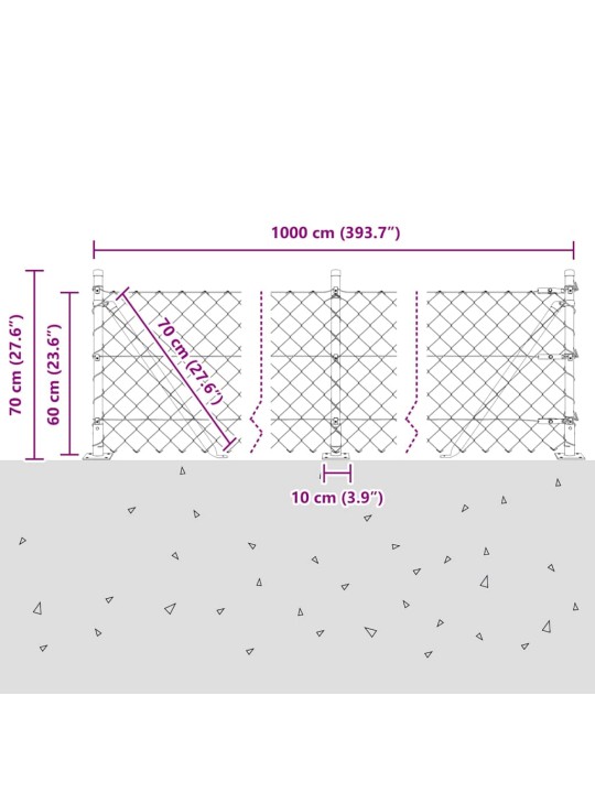 Ķēdes žogs ar stabiem zaļa 0.6 x 10 m tērauds