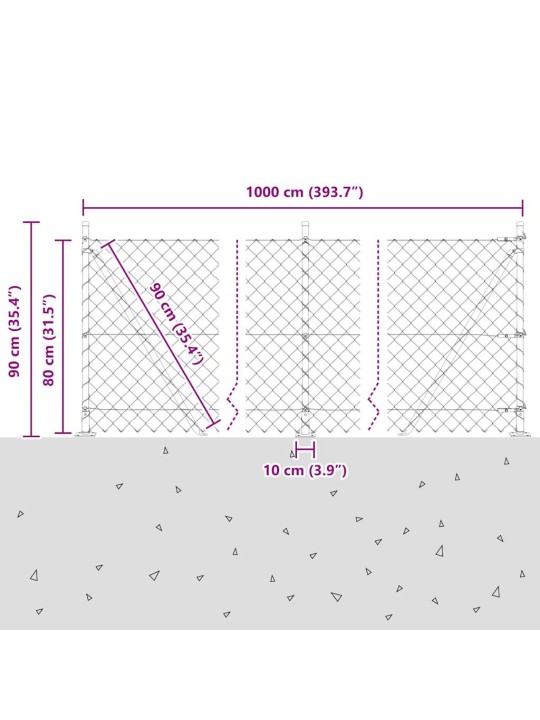 Ķēdes žogs ar stabiem zaļa 0.8 x 10 m tērauds