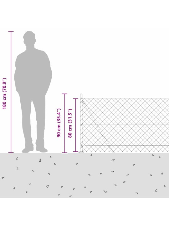 Ķēdes žogs ar stabiem zaļa 0.8 x 10 m tērauds