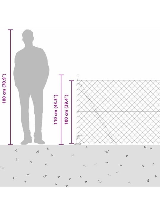Ķēdes žogs ar stabiem zaļa 1 x 10 m tērauds