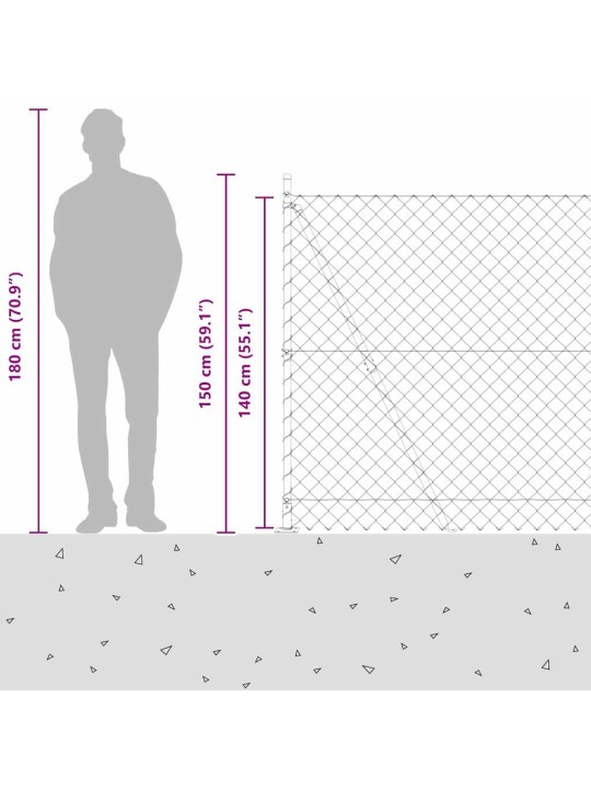 Ķēdes žogs ar stabiem zaļa 1.4 x 10 m tērauds
