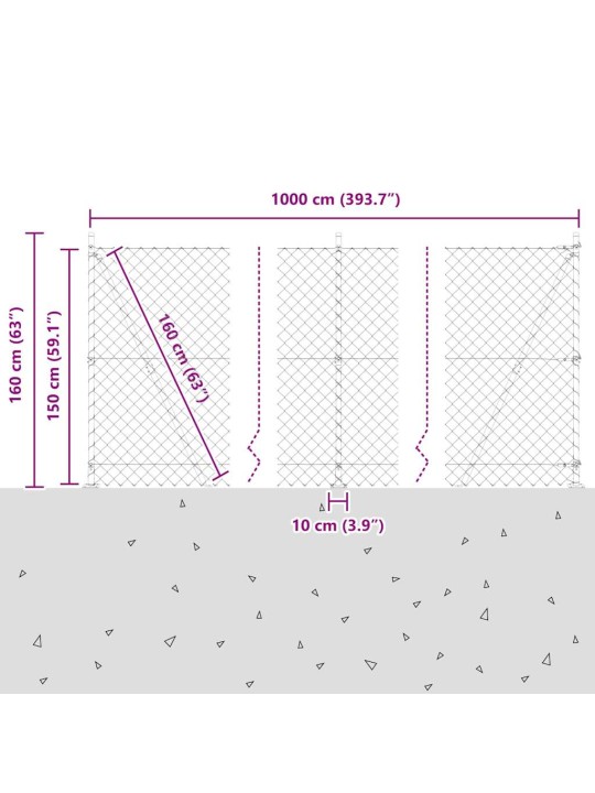 Ķēdes žogs ar stabiem zaļa 1.5 x 10 m tērauds