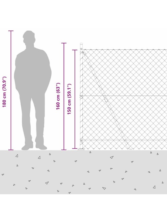 Ķēdes žogs ar stabiem zaļa 1.5 x 10 m tērauds