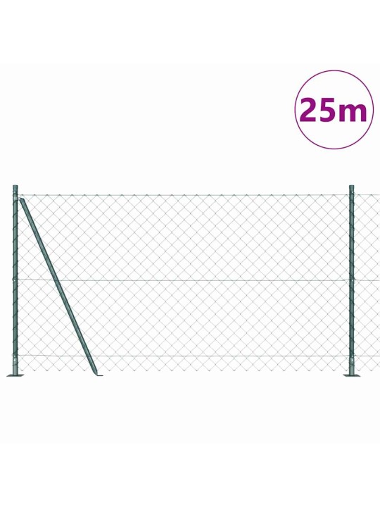 Ķēdes žogs ar stabiem zaļa 1.2 x 25 m tērauds