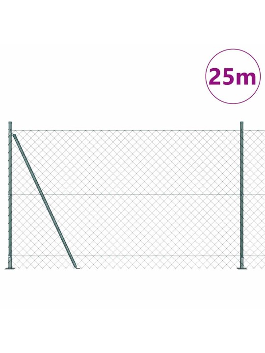 Ķēdes žogs ar stabiem zaļa 1.5 x 25 m tērauds