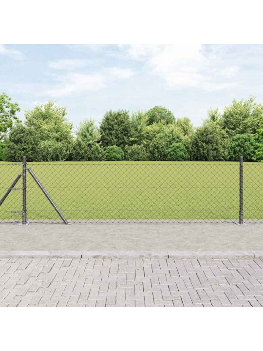 Ķēdes žogs ar stabiem pelēka 0.4 x 10 m tērauds