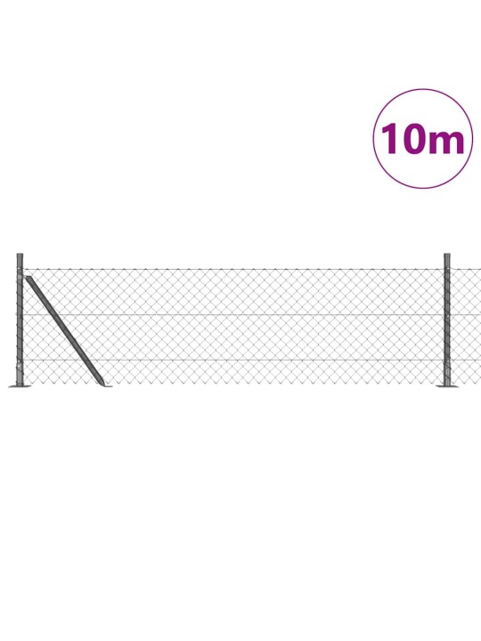 Ķēdes žogs ar stabiem pelēka 0.4 x 10 m tērauds