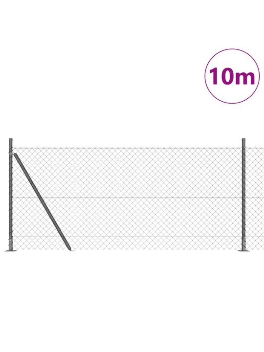 Ķēdes žogs ar stabiem pelēka 1 x 10 m tērauds