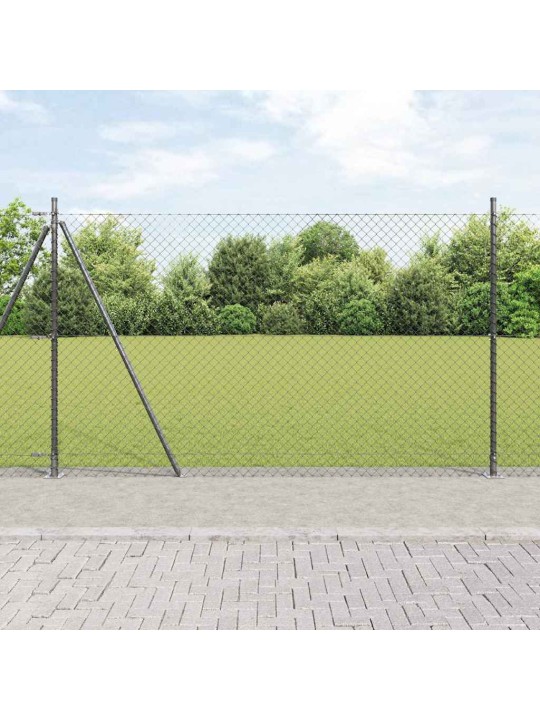 Ķēdes žogs ar stabiem pelēka 1.5 x 10 m tērauds