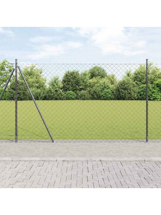 Ķēdes žogs ar stabiem pelēka 1.5 x 10 m tērauds