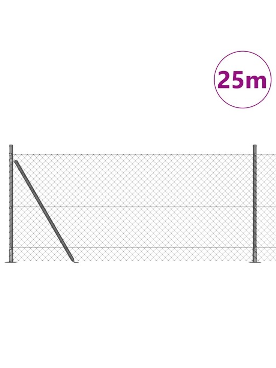 Ķēdes žogs ar stabiem pelēka 0.8 x 25 m tērauds