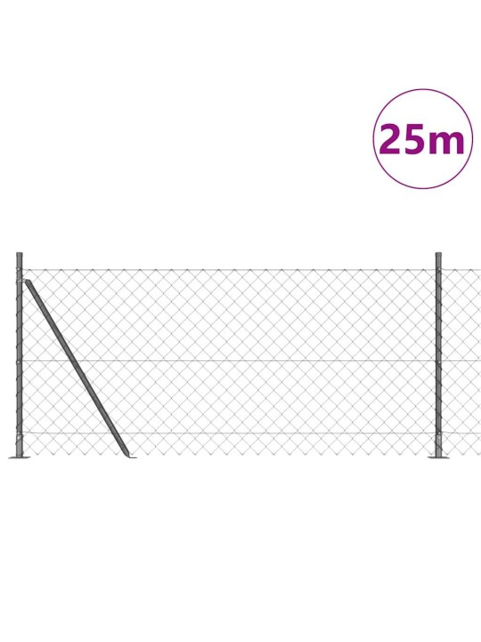 Ķēdes žogs ar stabiem pelēka 0.8 x 25 m tērauds