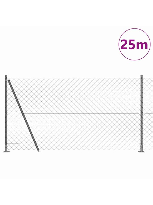 Ķēdes žogs ar stabiem pelēka 1.2 x 25 m tērauds