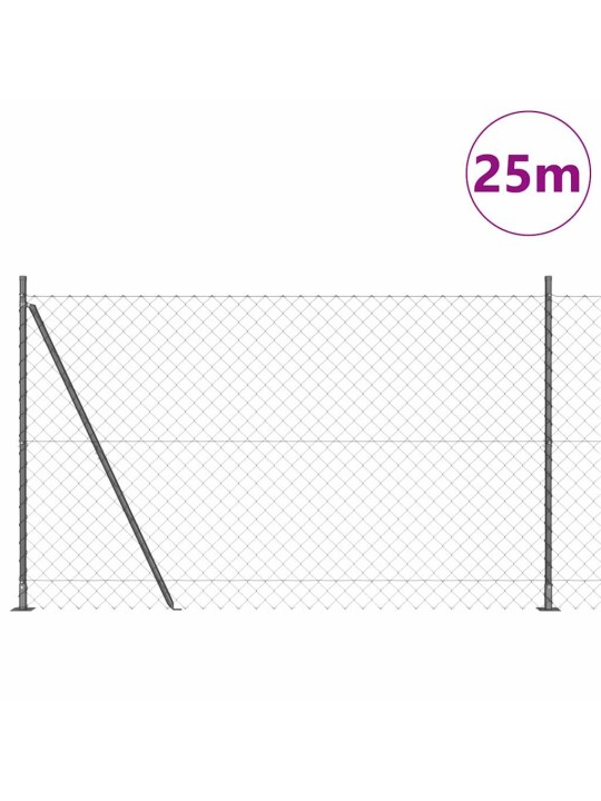 Ķēdes žogs ar stabiem pelēka 1.5 x 25 m tērauds