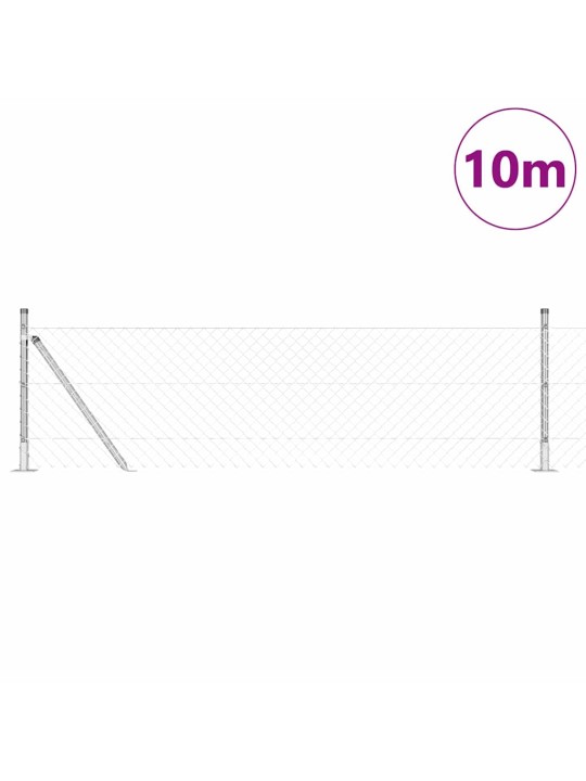 Ķēdes žogs ar stabiem sudraba 0.4 x 10 m tērauds