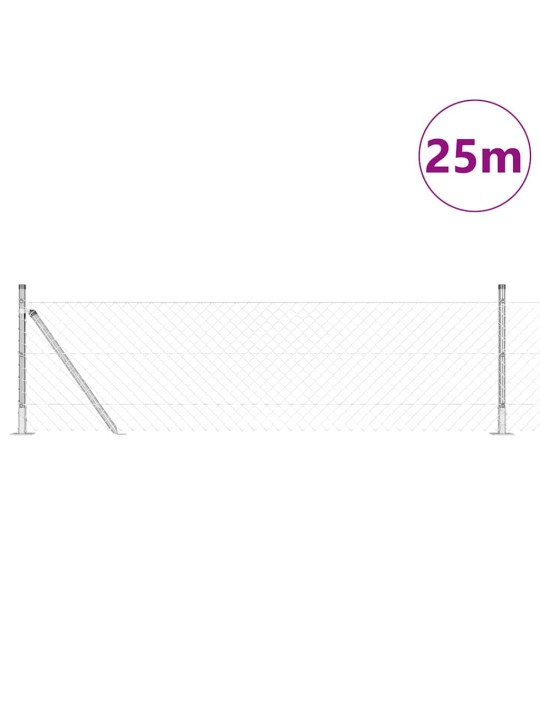 Ķēdes žogs ar stabiem sudraba 0.6 x 25 m tērauds