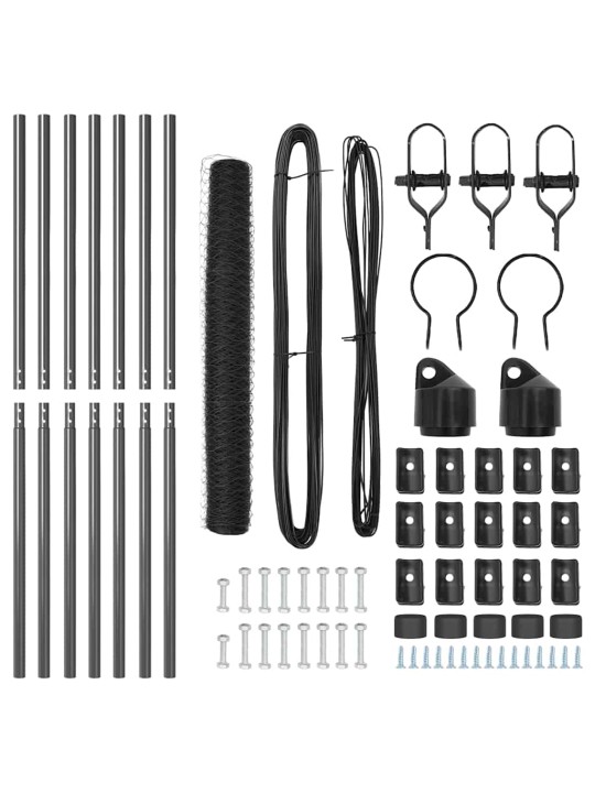 Žogs ar stabiem. pelēka 1 x 10 m pvc pārklāts tērauds