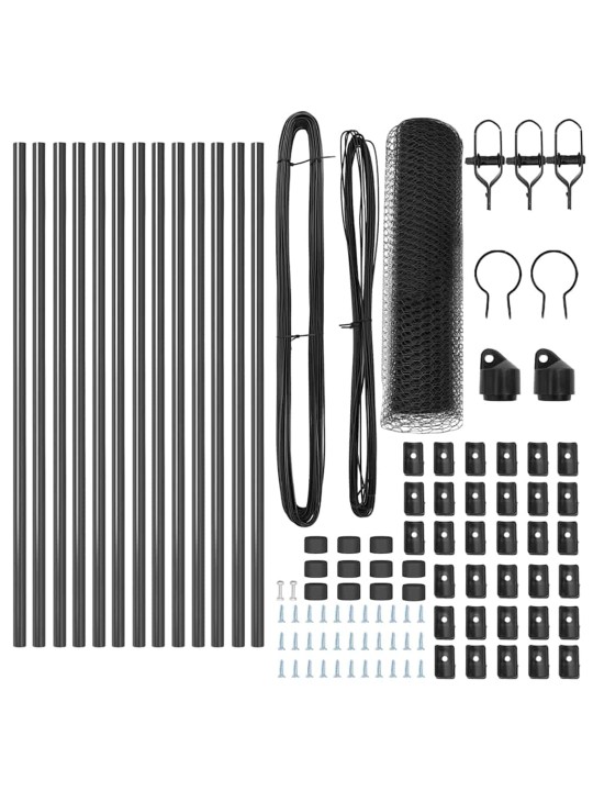 Žogs ar stabiem. pelēka 0.4 x 25 m pvc pārklāts tērauds