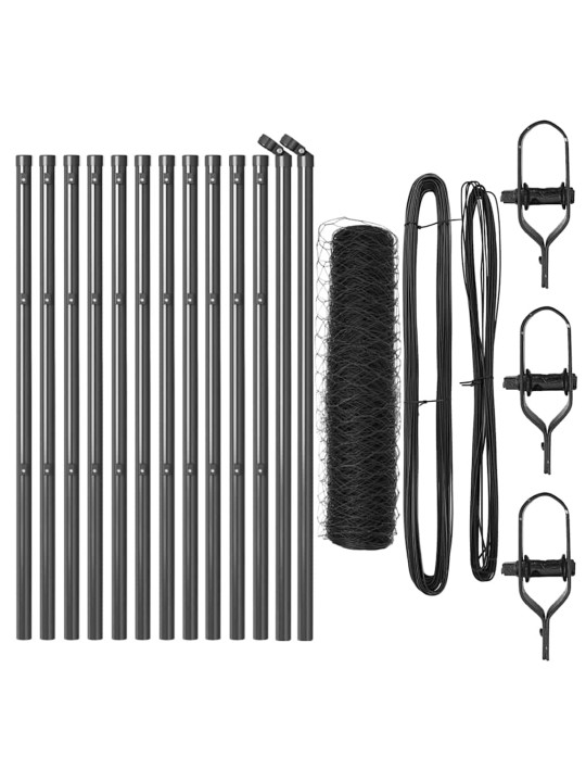 Žogs ar stabiem. pelēka 0.4 x 25 m pvc pārklāts tērauds