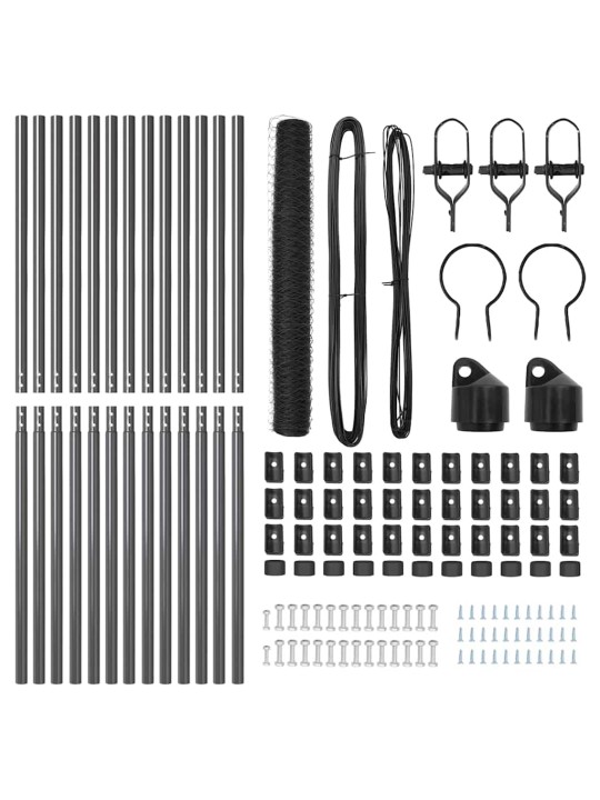 Žogs ar stabiem. pelēka 1.4 x 25 m pvc pārklāts tērauds